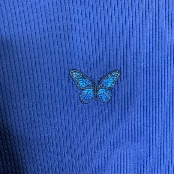 Wild Fable Blue Ribbed Long Sleeve Butterfly Bodycon Dress, Size Extra Large - Picture 6 of 11